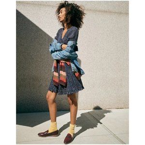 MADEWELL SUGAR DOT BLUE RED YELLOW V-NECK FLUTTER SLEEVE MINI DRESS 0 NWT